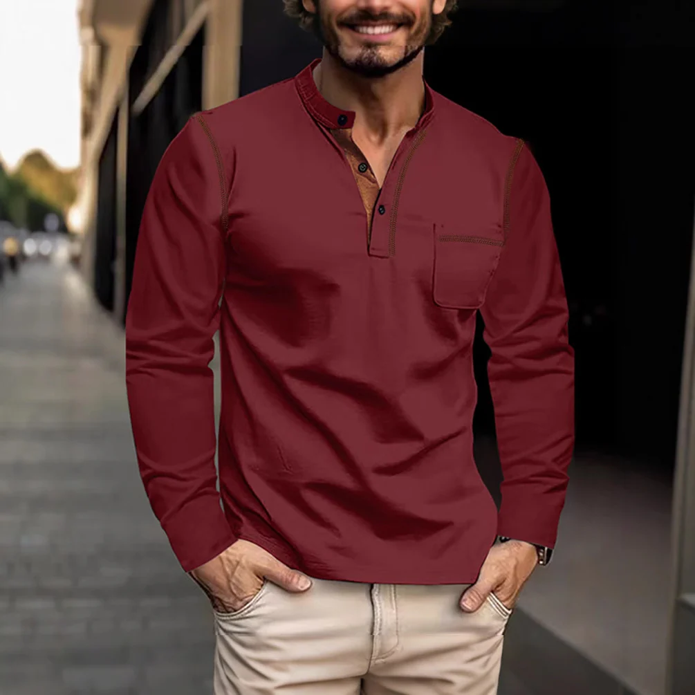 Men's long-sleeved stand-up Polo shirt