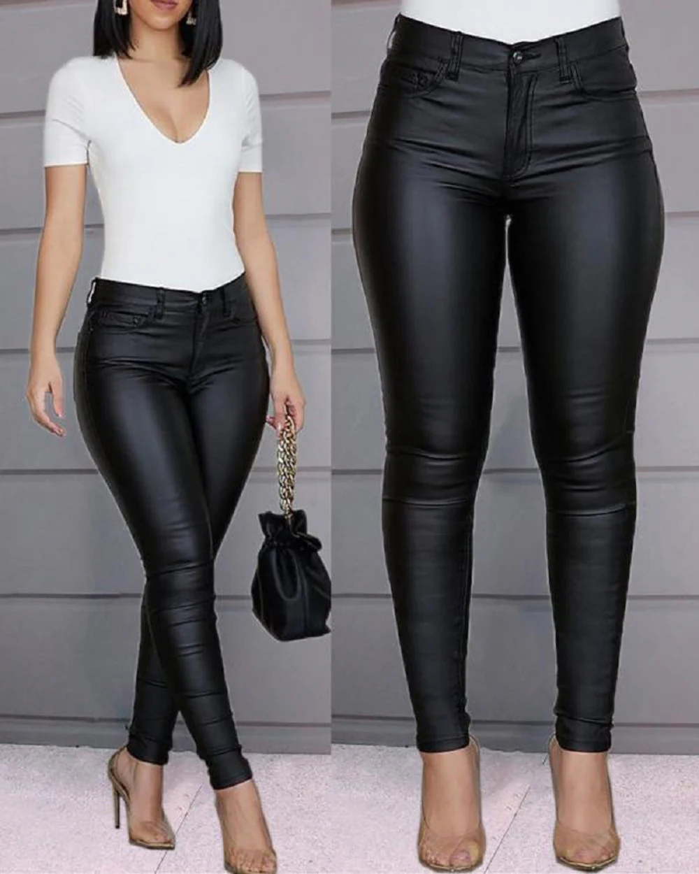 New Fashion Sexy High Waist Casual Pants Women'S Pu Leather Pants